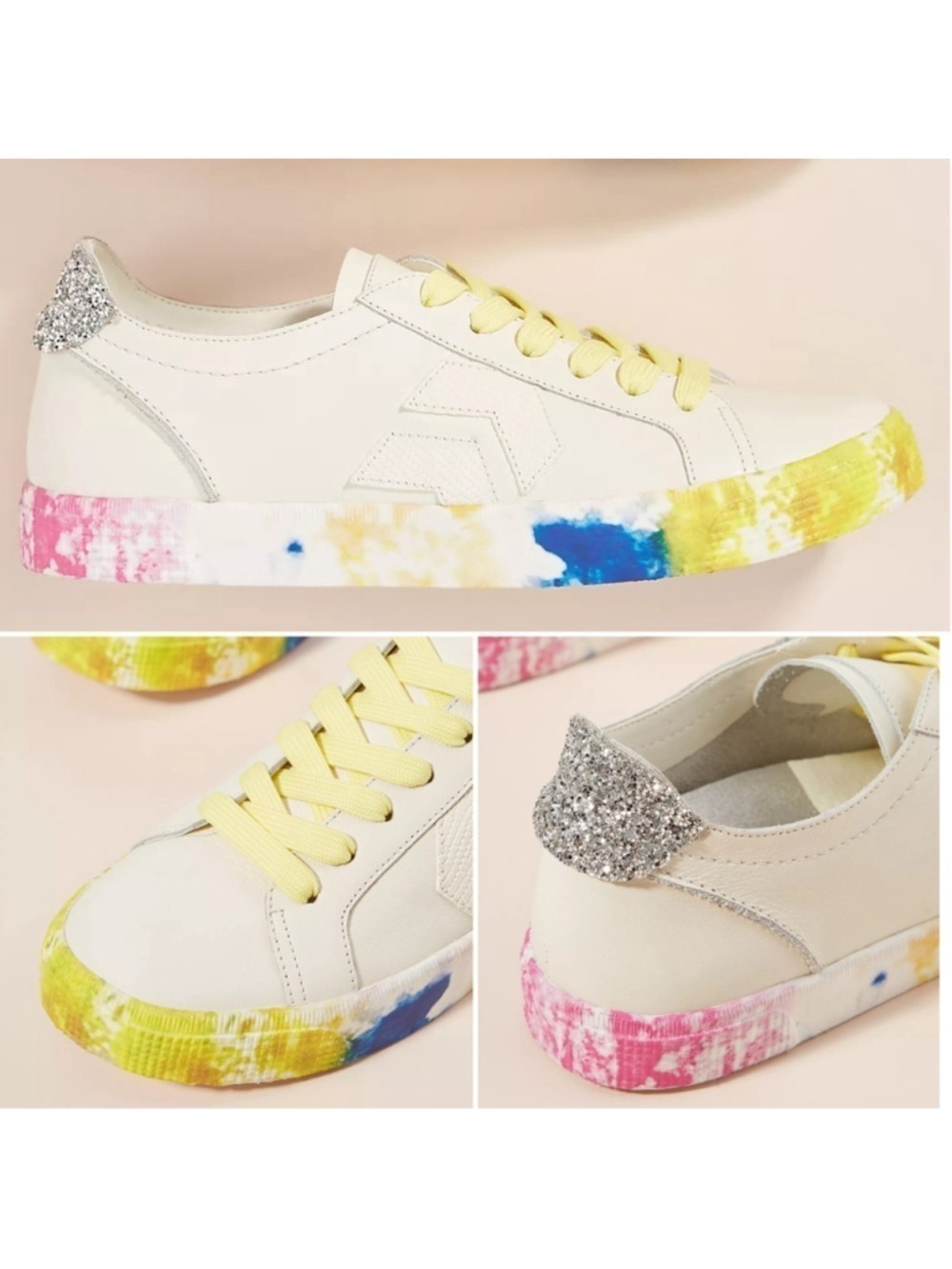 Anthropologie X Dolce Vita Zaga Citron Tie Dye Leather Sneakers Women's Size 9 - Picture 3 of 14